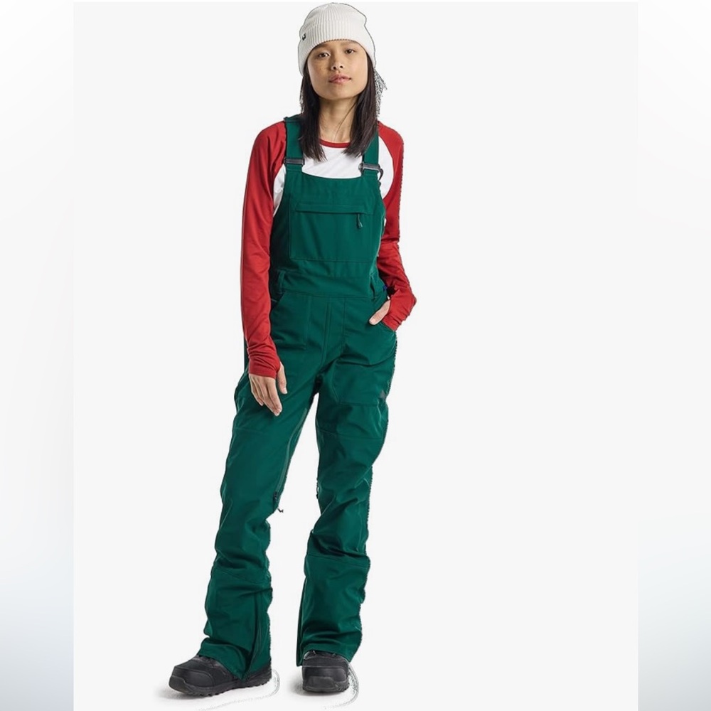 Burton Forest Green Bib Snow Pants with Red Long Sleeve